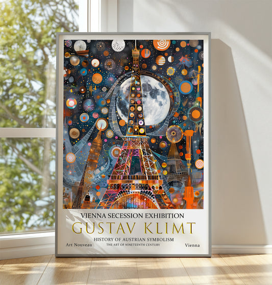 Gustav Klimt Eiffel Tower Garden Print, Klimt Museum Poster, Gustav Klimt Poster, Klimt Exhibition Poster, Gustav Klimt Painting, Moon Night (Copy)