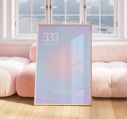 Angel Number Print - 333 Angel Poster - Spiritual - Angel Number Wall Art - Girls Bedroom - 333 Angel Number - Aura Pastel Print