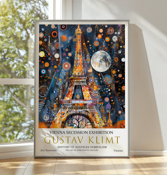 Gustav Klimt Eiffel Tower Garden Print, Klimt Museum Poster, Gustav Klimt Poster, Klimt Exhibition Poster, Gustav Klimt Painting, Moon Night