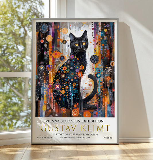 Gustav Klimt Black Cat Print, Klimt Museum Poster, Gustav Klimt Poster, Klimt Exhibition Poster, Gustav Klimt Painting, Cat Art