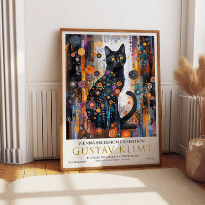 Gustav Klimt Black Cat Print, Klimt Museum Poster, Gustav Klimt Poster, Klimt Exhibition Poster, Gustav Klimt Painting, Cat Art