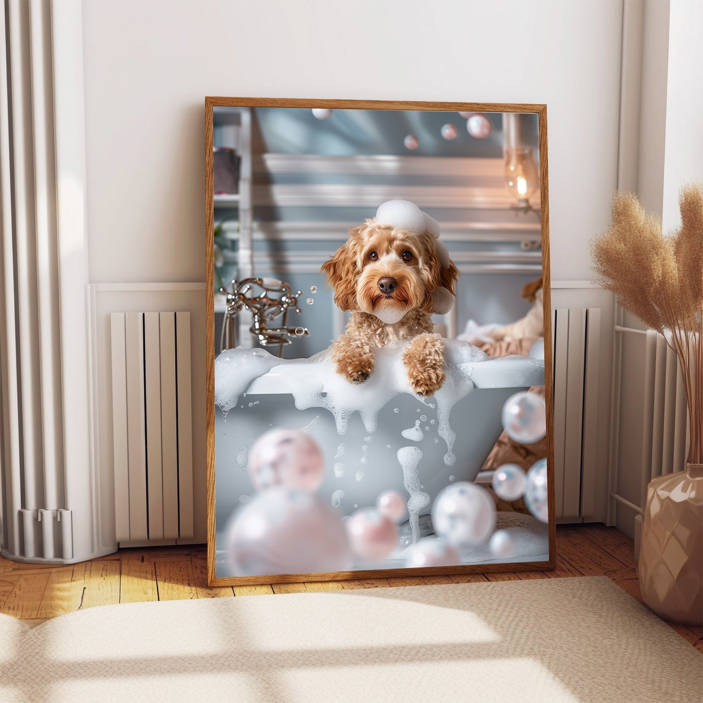 Cockapoo Dog Having a Bath Shabby Chic ART PRINT Poster Funny Bathroom Décor