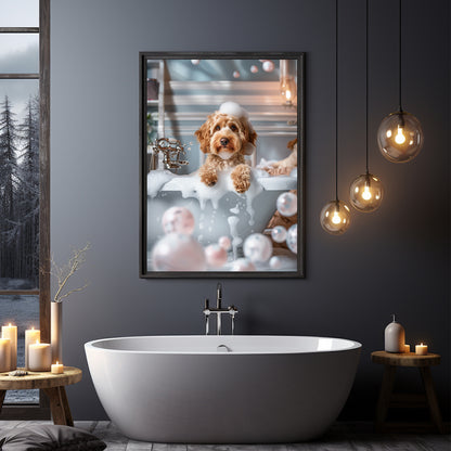 Cockapoo Dog Having a Bath Shabby Chic ART PRINT Poster Funny Bathroom Décor