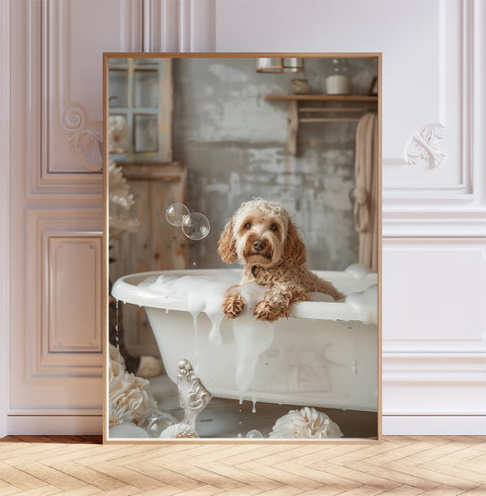 Cockapoo in a Bathtub Shabby Chic ART PRINT Poster Funny Bathroom Décor