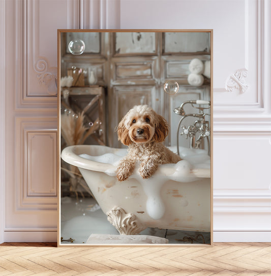 Cockapoo in Having a Bath Shabby Chic ART PRINT Poster Bathroom Décor