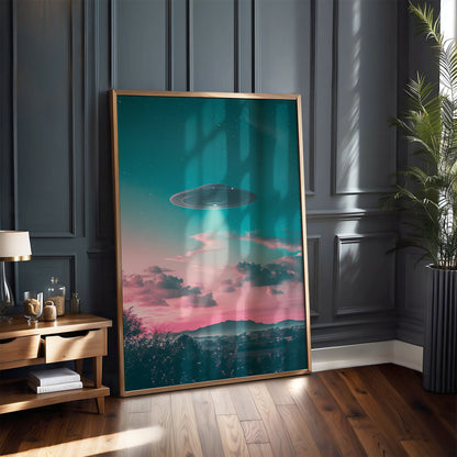 Retro Alien UFO Print - Alien Wall Art for Sci-Fi Fans - Spooky Decor - Space Print - Gaming Room Poster - Area 51 Art -Vintage Photo Print