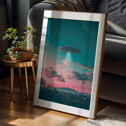 Retro Alien UFO Print - Alien Wall Art for Sci-Fi Fans - Spooky Decor - Space Print - Gaming Room Poster - Area 51 Art -Vintage Photo Print