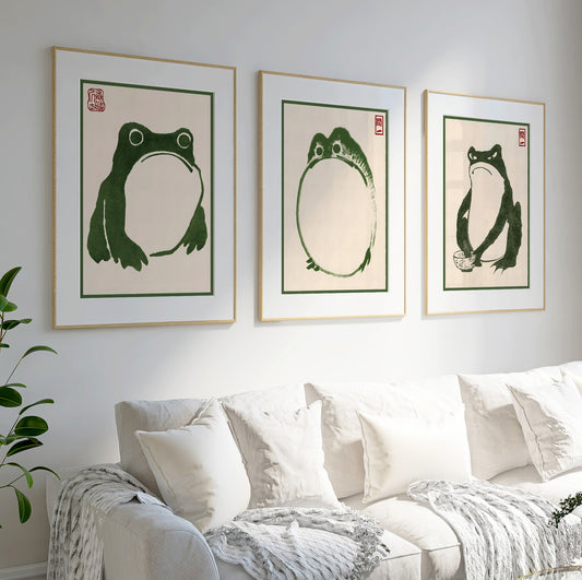 Japanese Set of 3 Frog Prints, Matsumoto Hoji