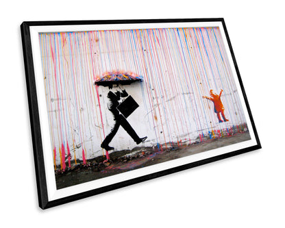 Banksy Coloured Rainbow Rain Graffiti WALL ART PRINT Poster Picture Wall Hanging