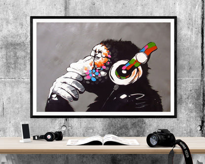 DJ Monkey Banksy WALL ART PRINT Poster Picture Wall Hanging