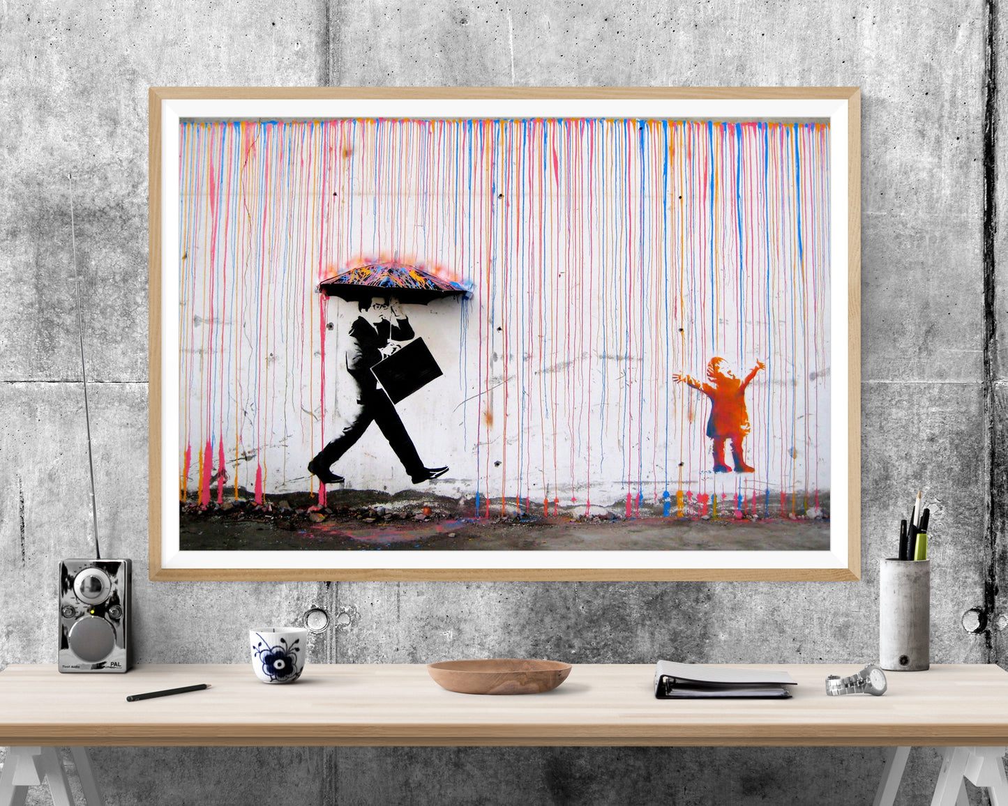 Banksy Coloured Rainbow Rain Graffiti WALL ART PRINT Poster Picture Wall Hanging