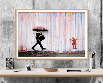 Banksy Coloured Rainbow Rain Graffiti WALL ART PRINT Poster Picture Wall Hanging