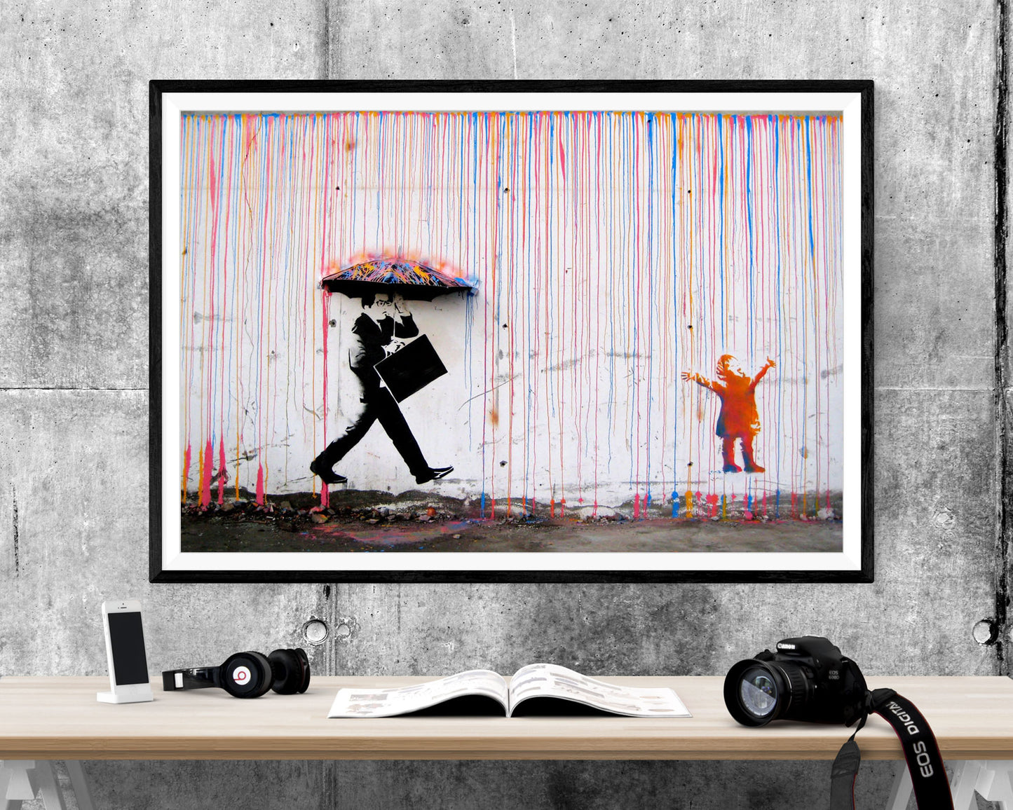 Banksy Coloured Rainbow Rain Graffiti WALL ART PRINT Poster Picture Wall Hanging