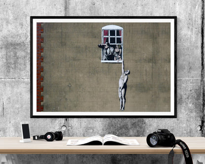 Banksy Man Hanging From Window WALL ART PRINT Poster Picture Wall Hanging