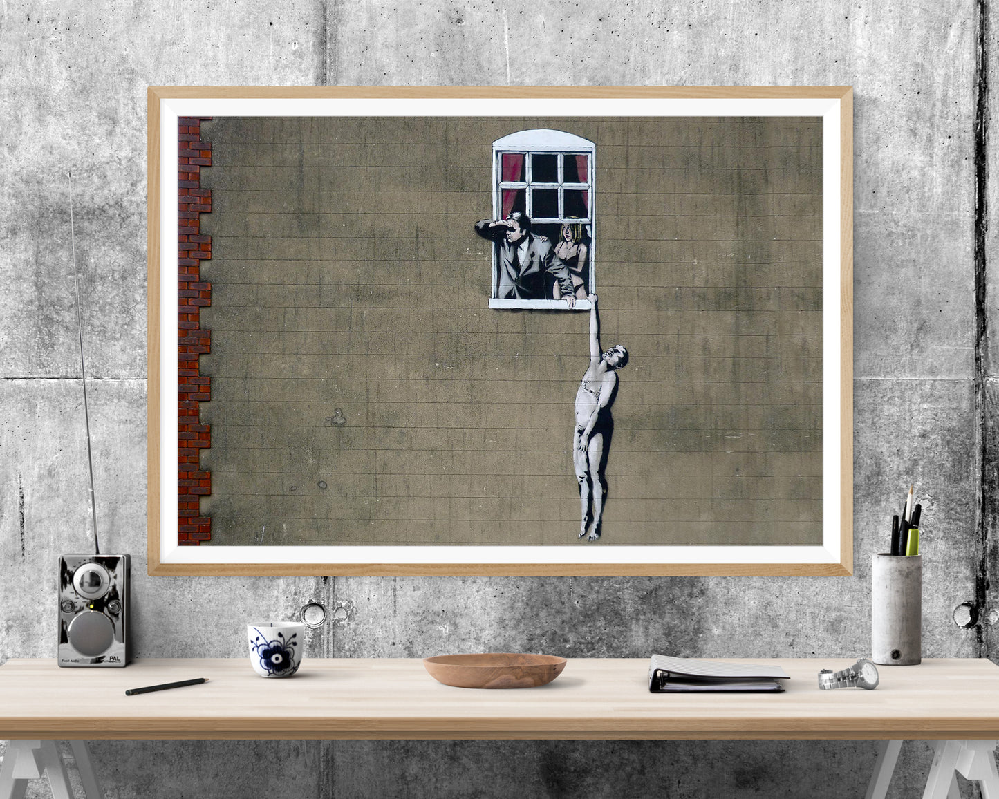 Banksy Man Hanging From Window WALL ART PRINT Poster Picture Wall Hanging