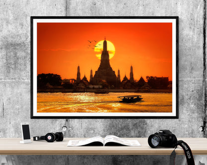 Thailand Temple Orange Sunset Landmark WALL ART PRINT Poster Picture Wall Hanging