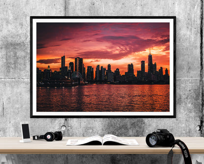 Sunset Chicago Cityscape WALL ART PRINT Poster Picture Wall Hanging