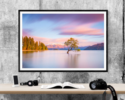 Wanaka Tree Lake Sunset New Zealand WALL ART PRINT Poster Picture Wall Hanging