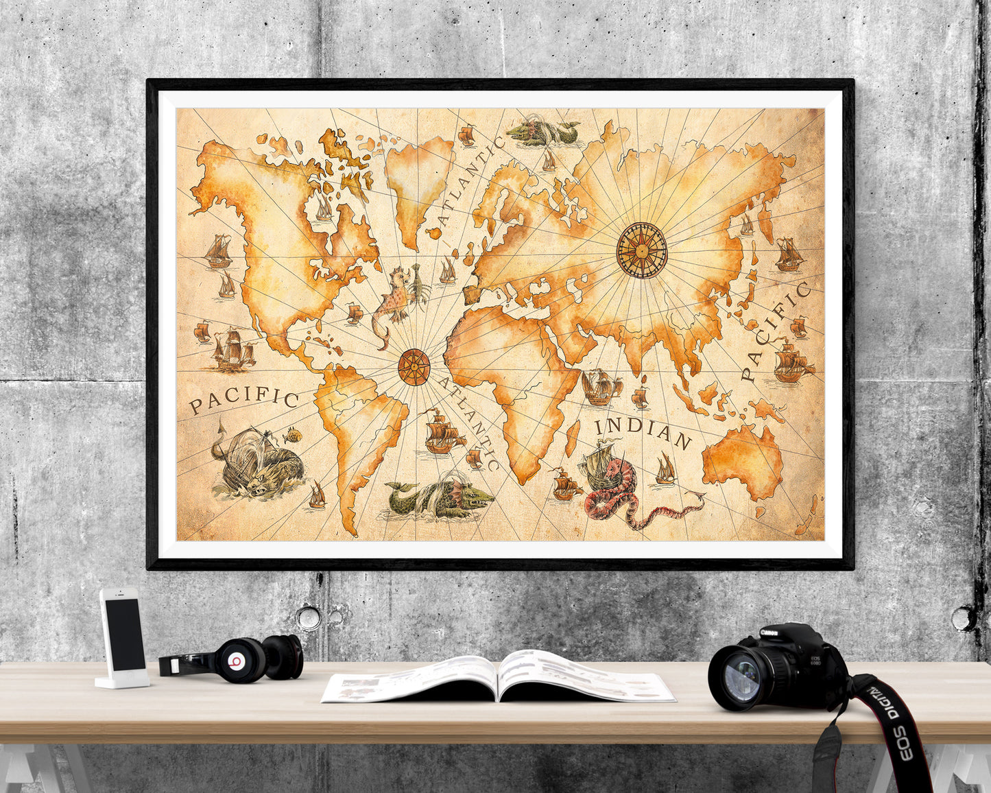 Vintage Style World Map Atlas WALL ART PRINT Poster Picture Wall Hanging