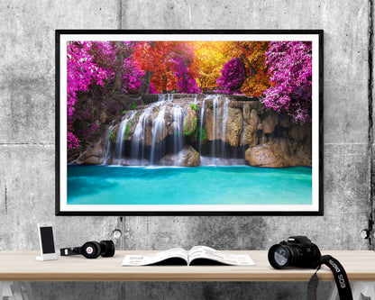 Waterfall Autumn Landscape WALL ART PRINT Poster Picture Wall Hanging