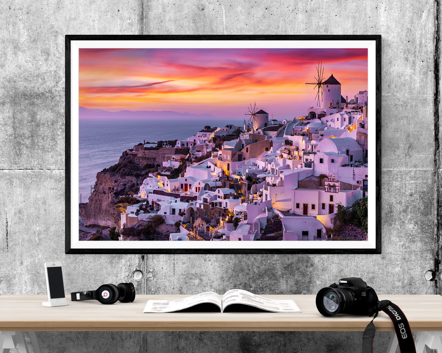 Pink Sunset Santorini Greece WALL ART PRINT Poster Picture Wall Hanging