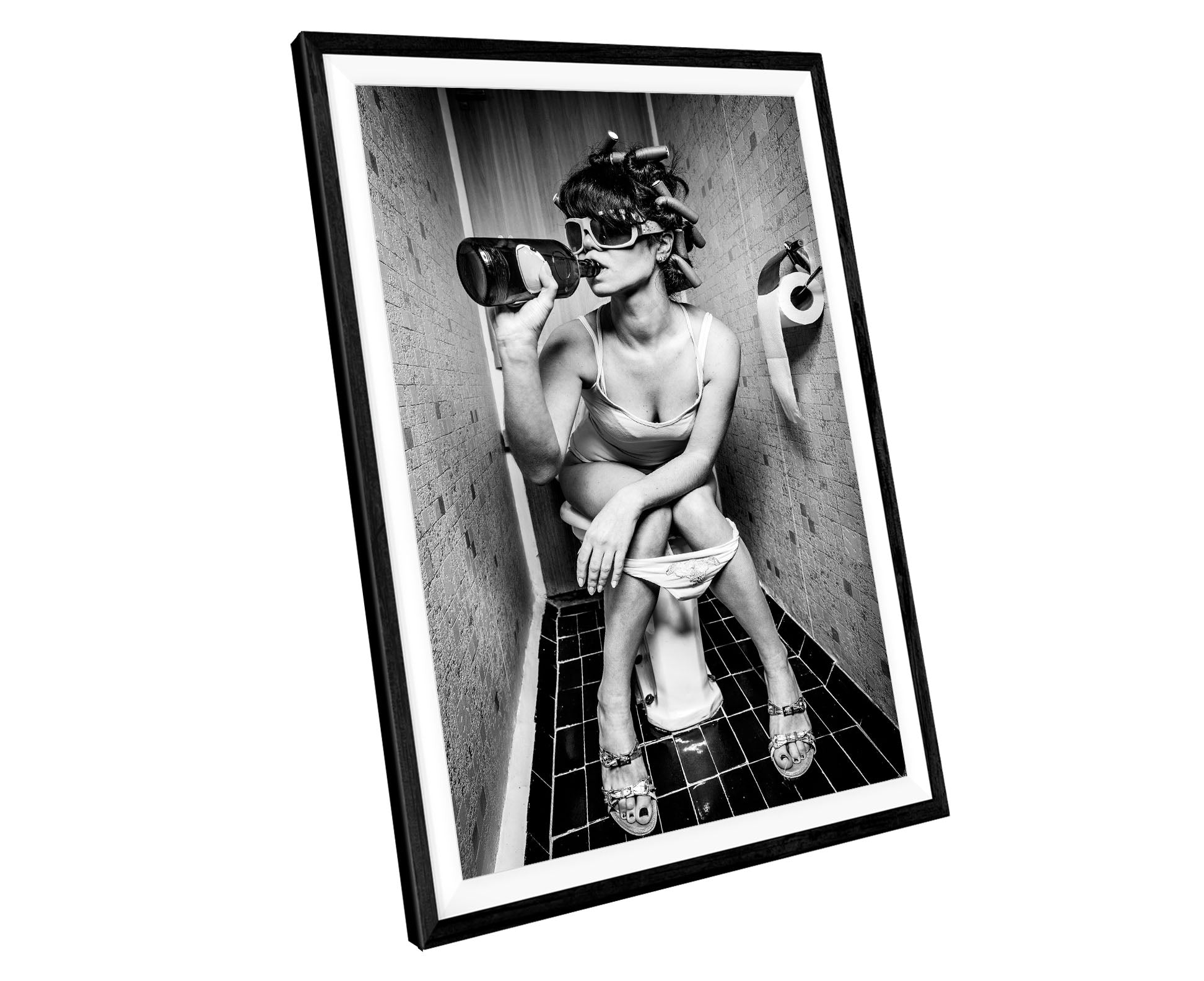 Girl Drinking On Toilet Bathroom WALL ART PRINT Poster Picture