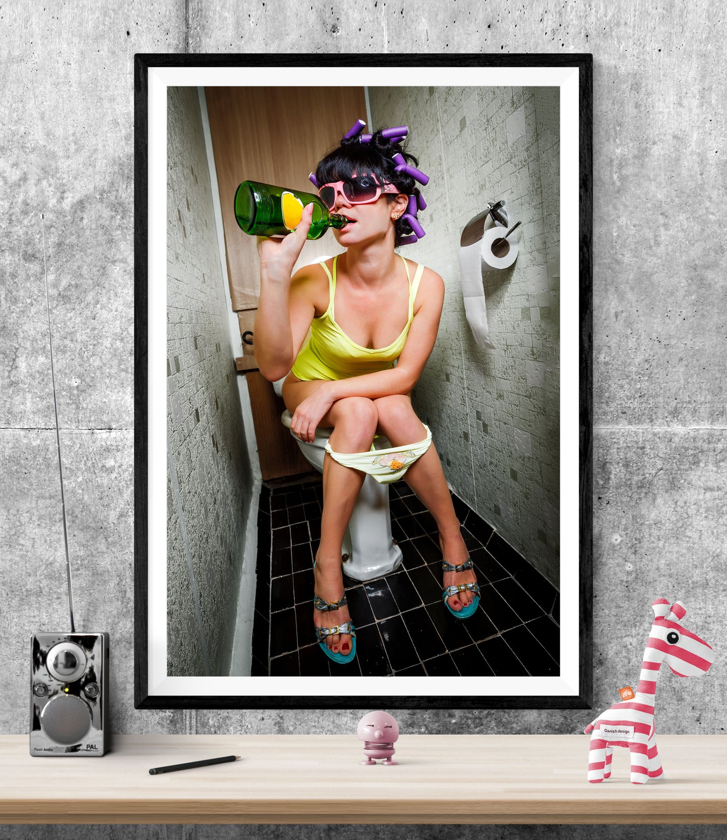 Girl Drinking On Toilet Bathroom WALL ART PRINT Poster Picture Wall Hanging