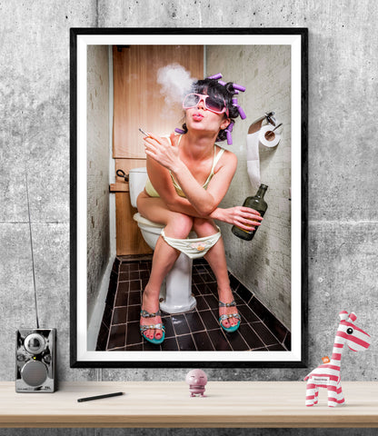 Girl Smoking On Toilet Bathroom WALL ART PRINT Poster Picture