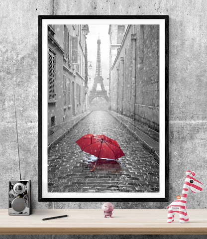 Red Umbrella Eiffel Tower Paris WALL ART PRINT Poster Picture Wall Hanging