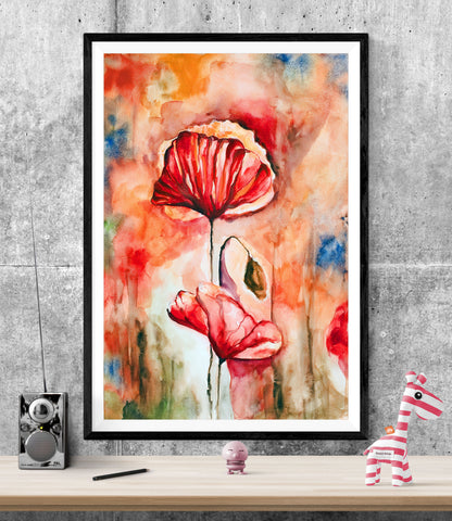 Poppy Watercolour Painting WALL ART PRINT Poster Picture Wall Hanging