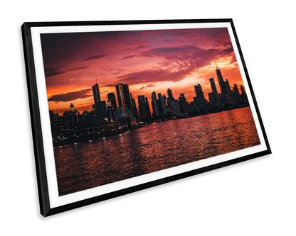 Sunset Chicago Cityscape WALL ART PRINT Poster Picture Wall Hanging