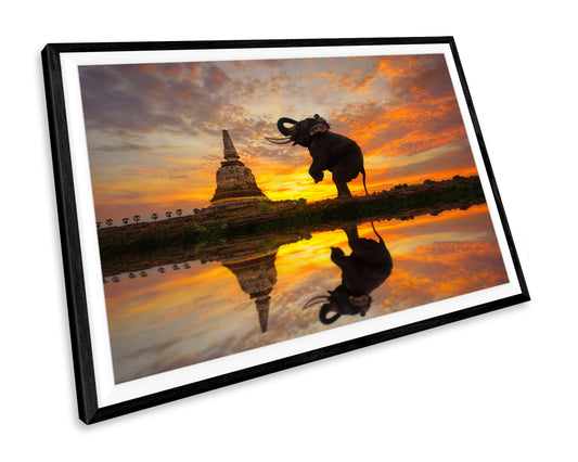 Thailand Elephant Temple Sunset WALL ART PRINT Poster Picture Wall Hanging