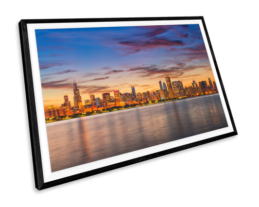 Chicago Illinois Sunset Skyline WALL ART PRINT Poster Picture Wall Hanging