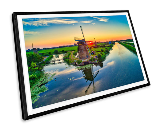 Windmills Sunset Netherlands Landscape WALL ART PRINT Poster Picture Wall Hanging