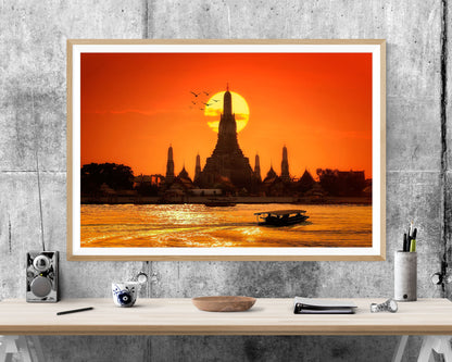 Thailand Temple Orange Sunset Landmark WALL ART PRINT Poster Picture Wall Hanging