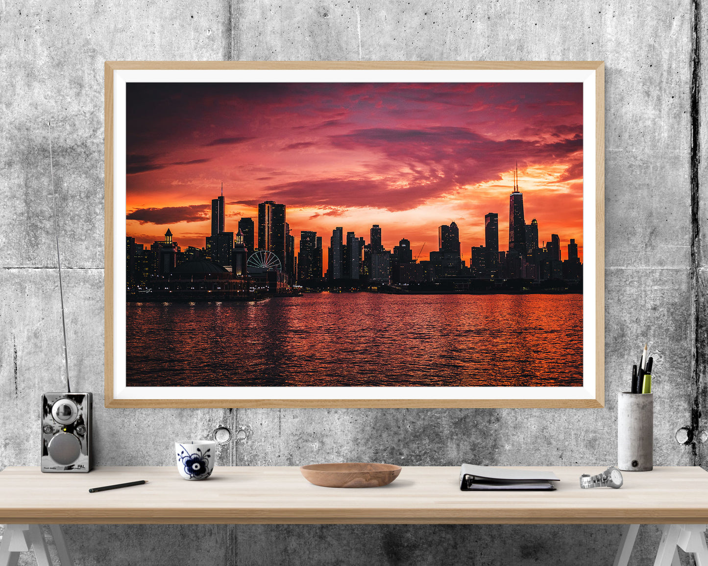 Sunset Chicago Cityscape WALL ART PRINT Poster Picture Wall Hanging