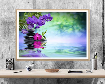 Zen Stone Water Flower Bathroom WALL ART PRINT Poster Picture Wall Hanging