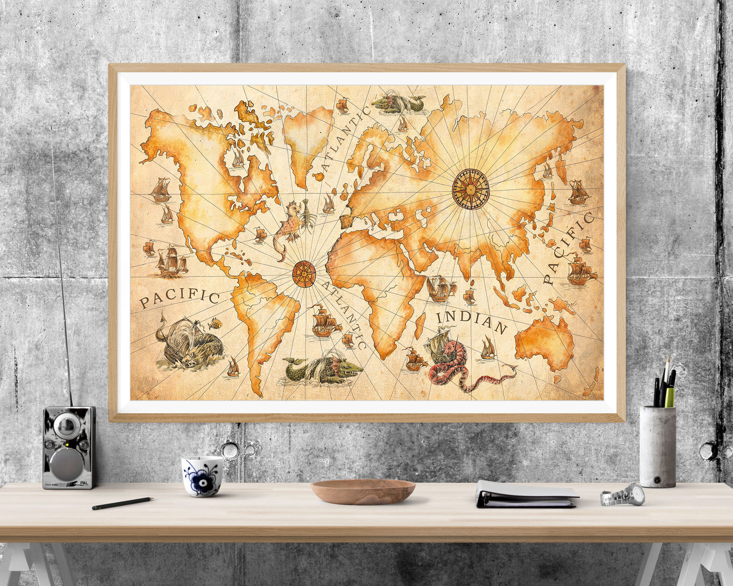 Vintage Style World Map Atlas WALL ART PRINT Poster Picture Wall Hanging
