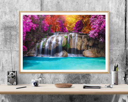 Waterfall Autumn Landscape WALL ART PRINT Poster Picture Wall Hanging