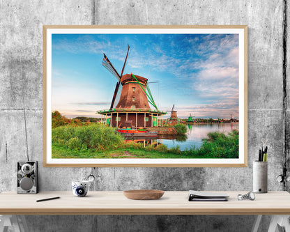 Windmills Netherlands Landscape WALL ART PRINT Poster Picture Wall Hanging