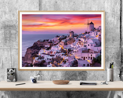 Pink Sunset Santorini Greece WALL ART PRINT Poster Picture Wall Hanging