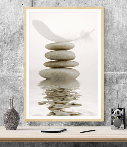 Zen Feather Stones Bathroom WALL ART PRINT Poster Picture