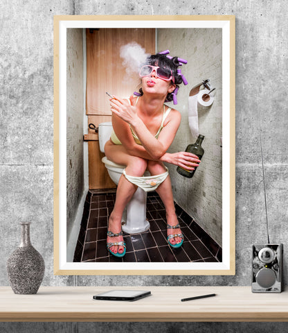 Girl Smoking On Toilet Bathroom WALL ART PRINT Poster Picture