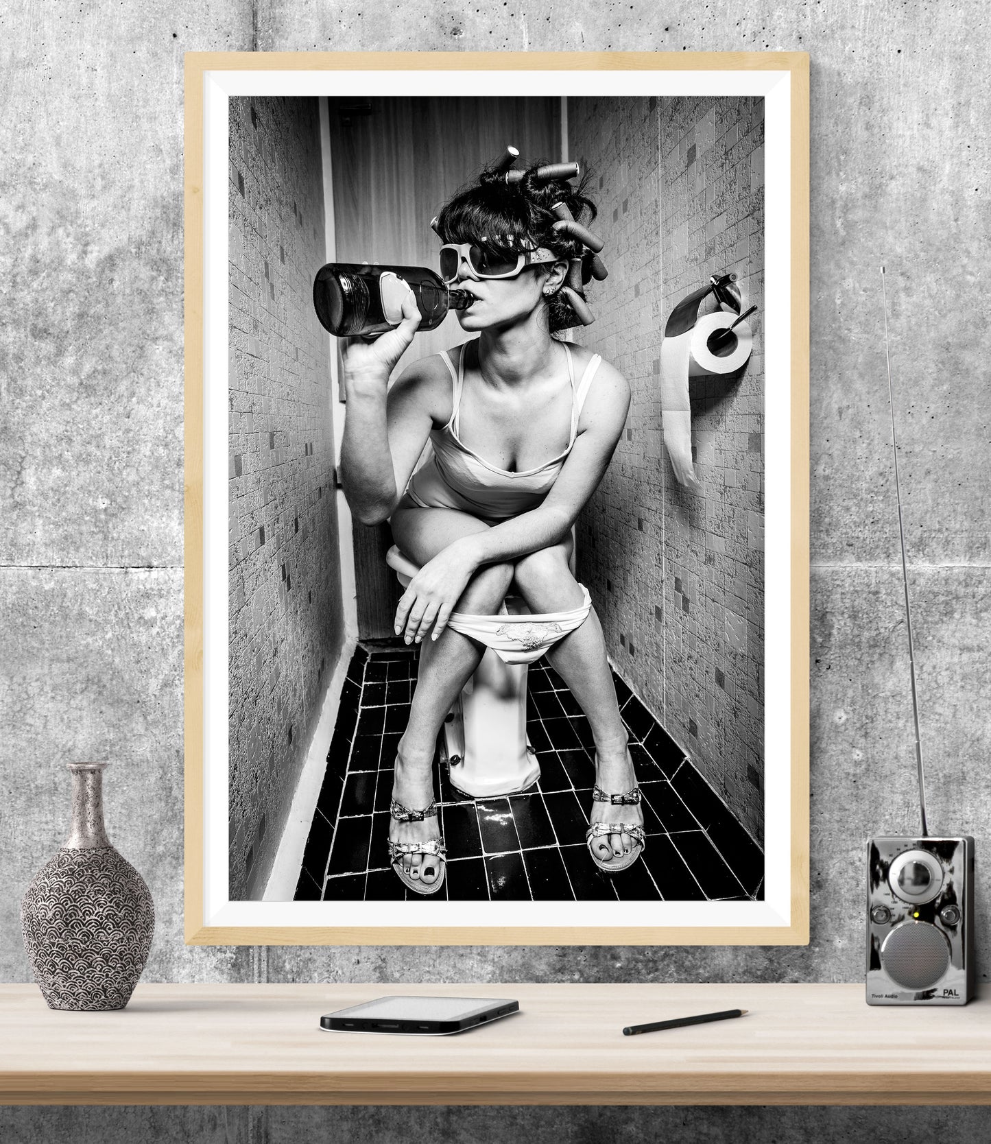 Girl Drinking On Toilet Bathroom WALL ART PRINT Poster Picture