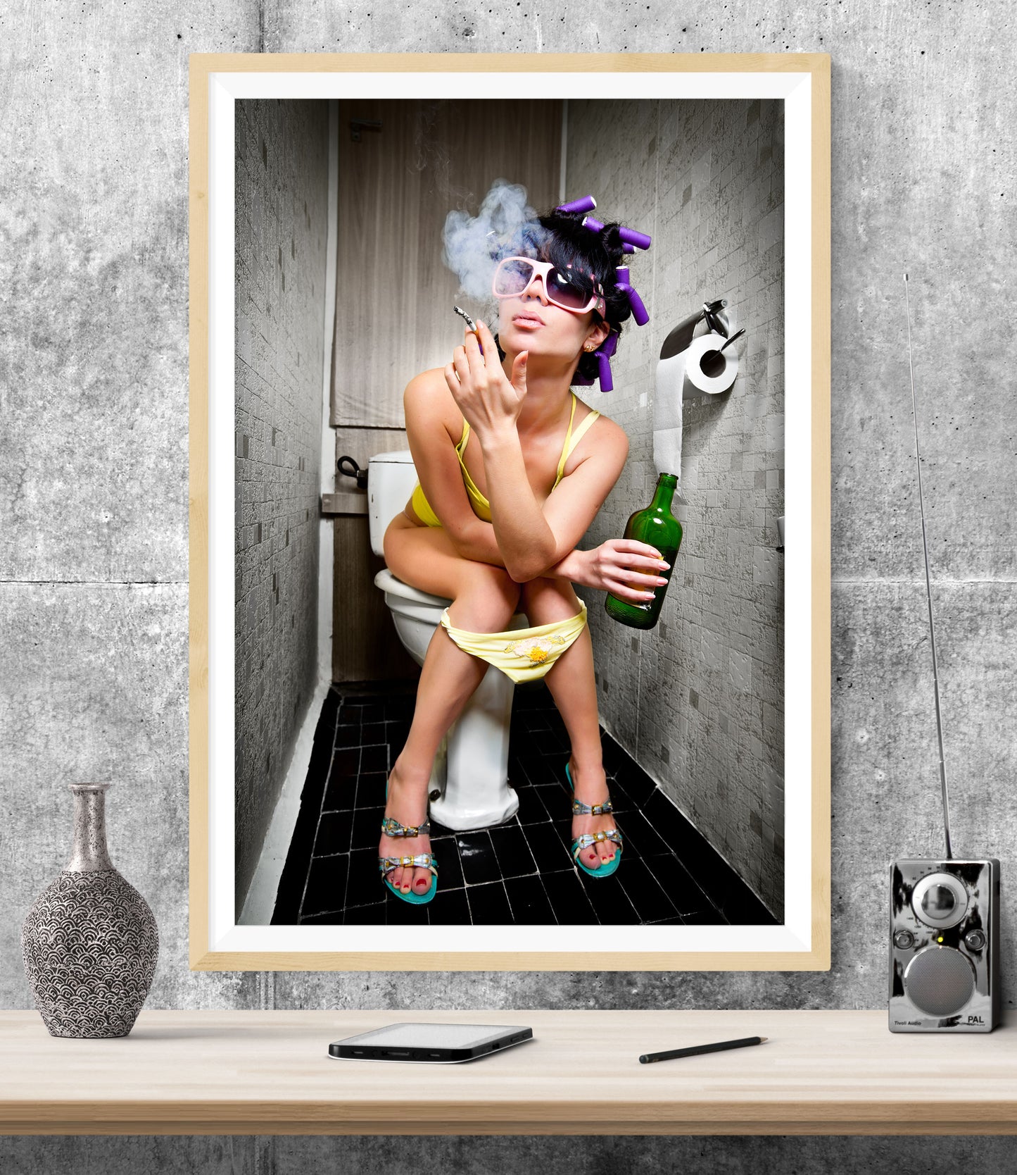 Girl Smoking On Toilet Bathroom WALL ART PRINT Poster Picture