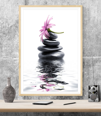 Zen Spa Stones Flower Bathroom WALL ART PRINT Poster Picture