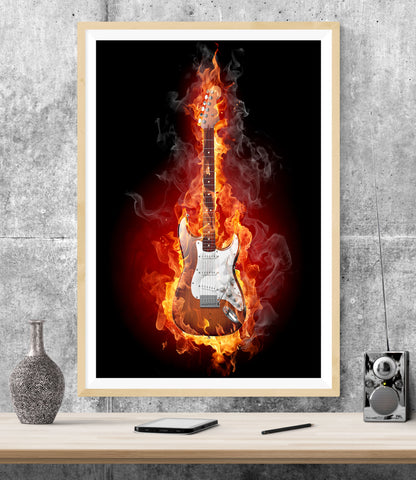 Flaming Guitar Music WALL ART PRINT Poster Picture