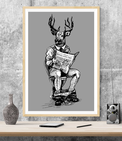 Stag On Toilet Bathroom WALL ART PRINT Poster Picture Wall Hanging