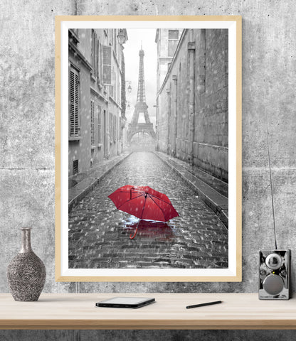 Red Umbrella Eiffel Tower Paris WALL ART PRINT Poster Picture Wall Hanging